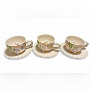 Set Of 3 Threshold Floral Bunny Rabbit Pastel Easter Tea Cup & Saucer Sets